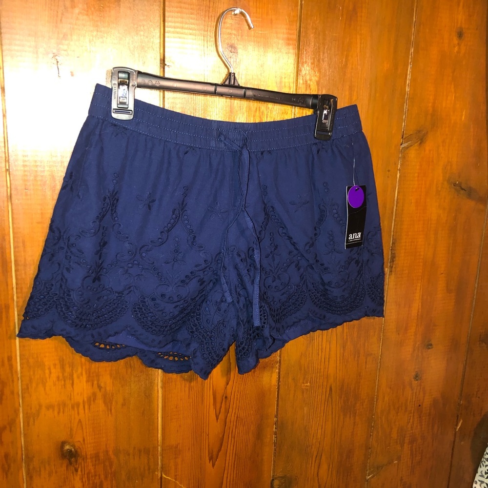 Navy Pull String Crocheted Shorts